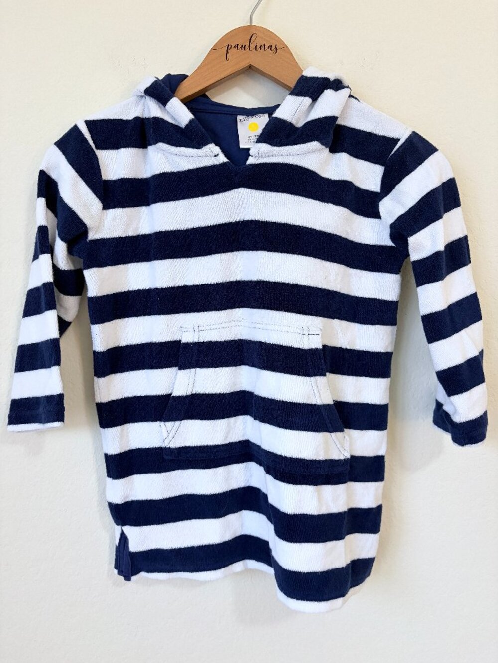 Lily Dan Swim Coverup Girls Small Navy Striped Terry Cloth Hooded Beach Dress S